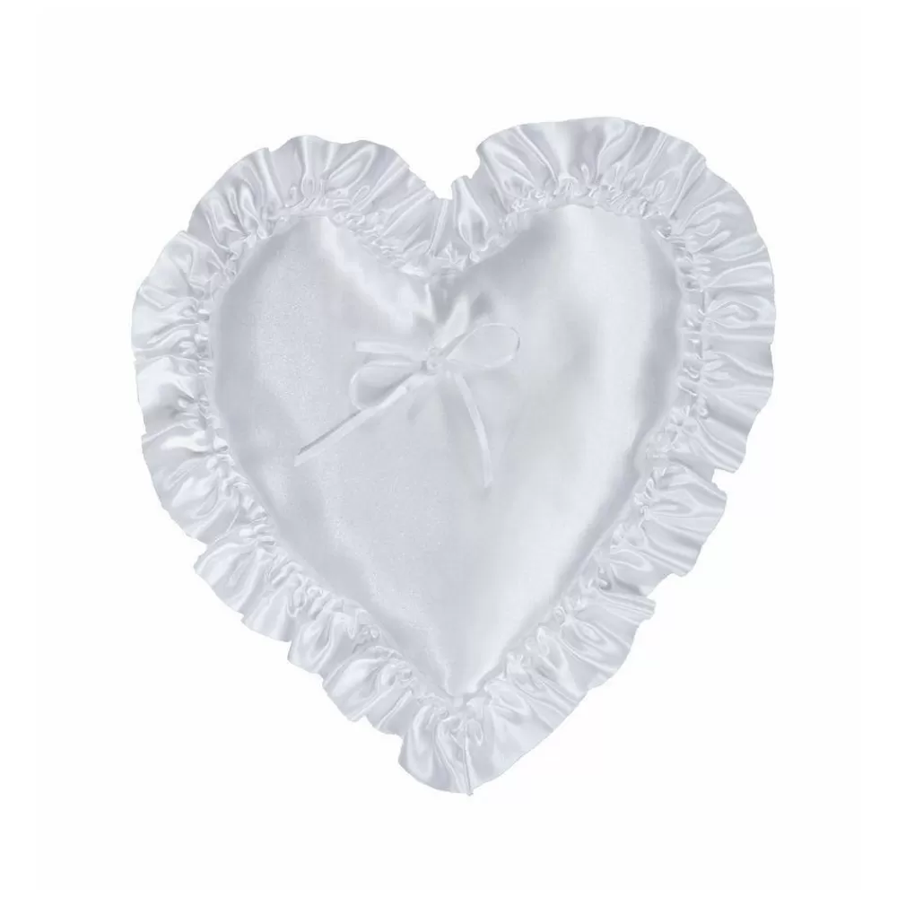 * Planter Accessories^Oasis 10 In., White Satin Ruffle Atlantic Heart Pillow